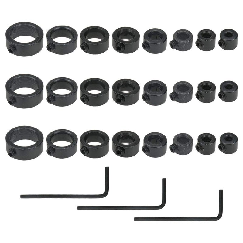 Sydien Drill Bit Stop Collar Set  3 Sets of Drill Stop Collar Set Woodworking Ring Locator with Allen Wrench (1/8""  5/32""  3/16""  1/4""  5/16""  3/8""  1/2""  5/8"") - 24 Piece - Image 1